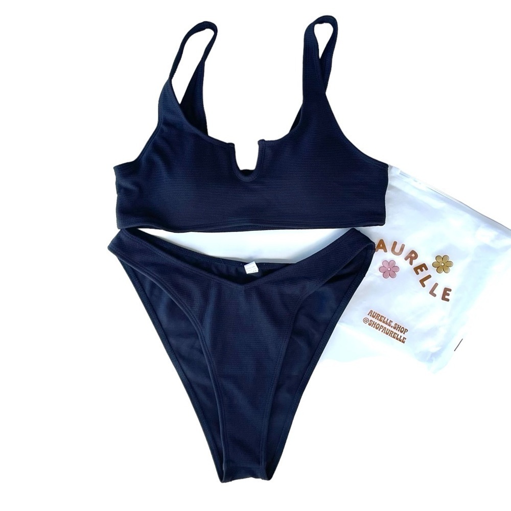 Aurelle Jaz ribbed bikini set 2-piece cheeky black XL NWT